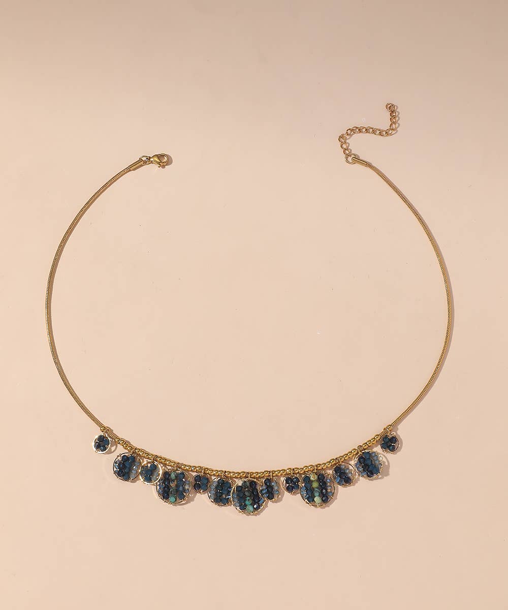 Collier acier inoxydable perles cristal 25CA012: Bleu