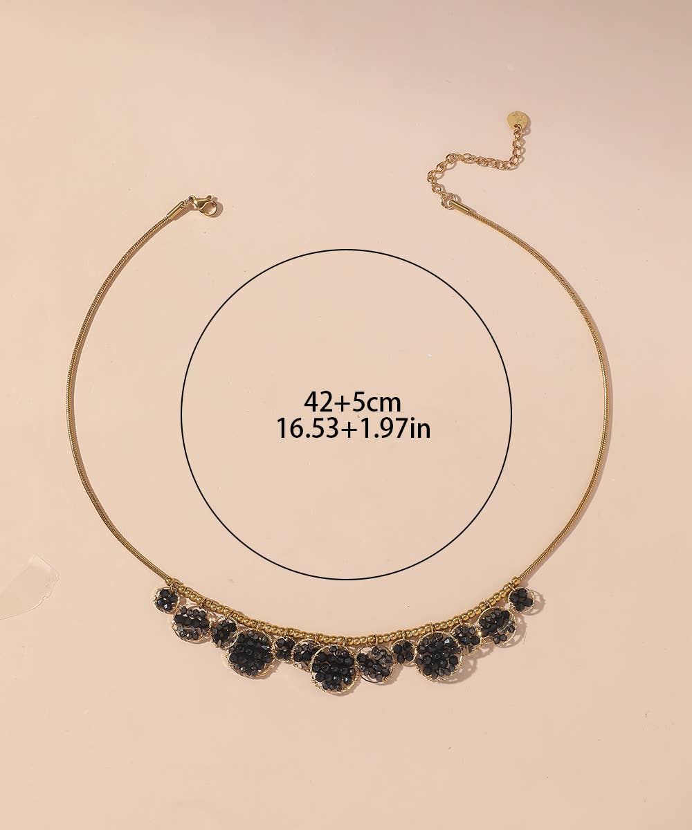 Collier acier inoxydable perles cristal 25CA012: Noir