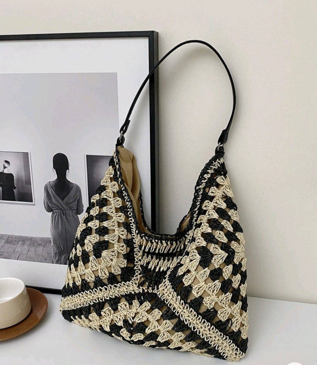 SAC À ÉPAULE EN RAPHIA, LES PLUS VENDUS.: Noir