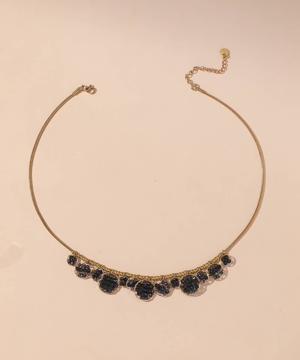 Collier acier inoxydable perles cristal 25CA012: Bleu