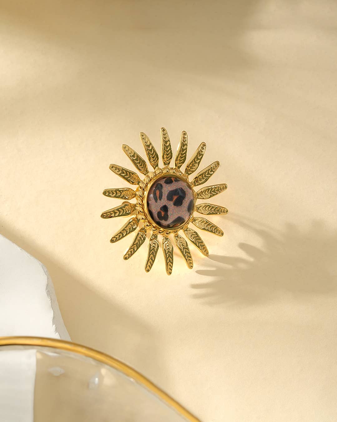 Bague Dorée Soleil Motif Animalier Léopard Ajustable