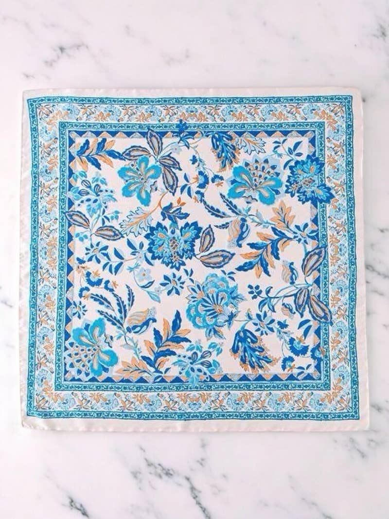 Foulard carré en soie FL02: Bleu
