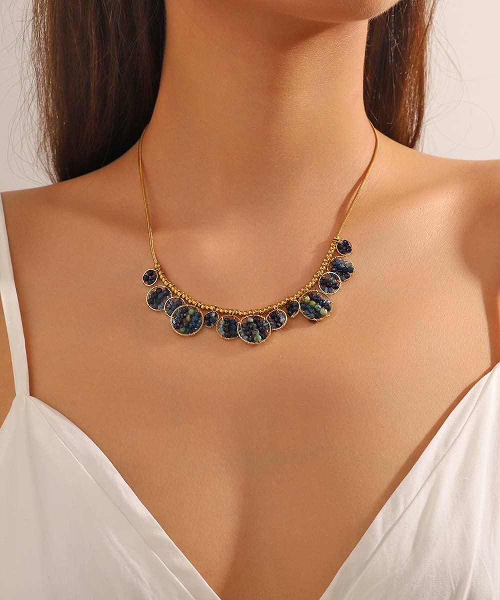 Collier acier inoxydable perles cristal 25CA012: Noir