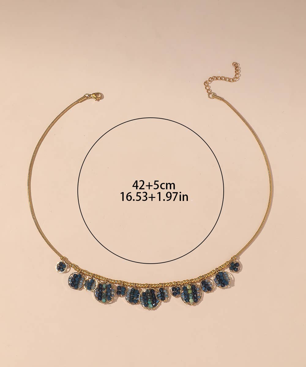 Collier acier inoxydable perles cristal 25CA012: Bleu