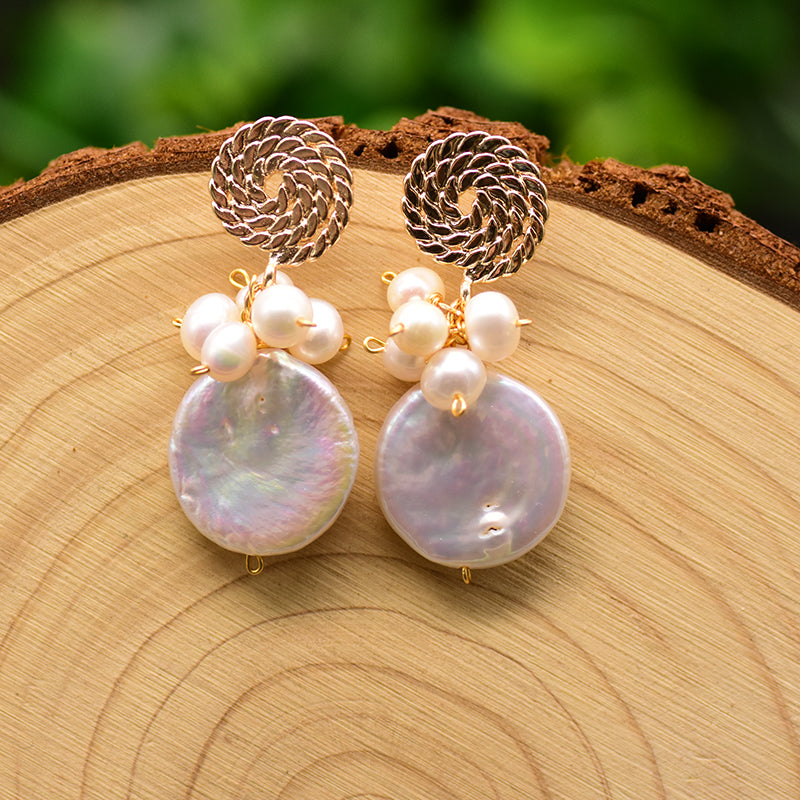 Boucles d'oreilles en perles d'eau douce naturelles plaqué or 14 ct