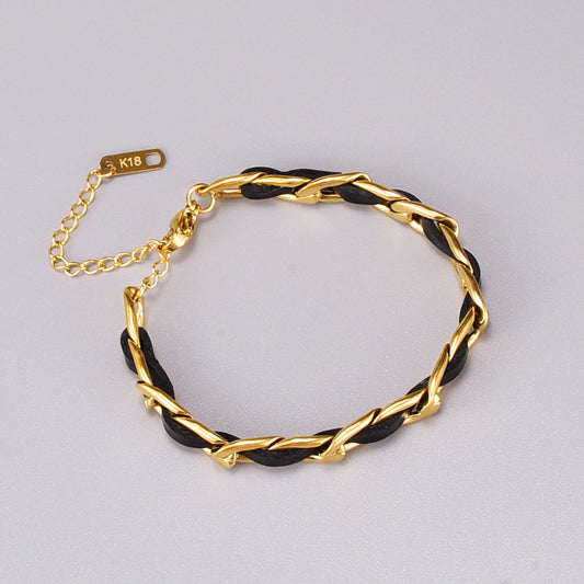Bracelet en cuir plaqué or 18K