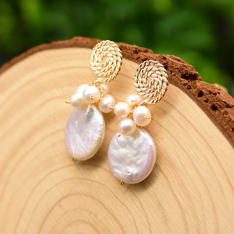 Boucles d'oreilles en perles d'eau douce naturelles plaqué or 14 ct